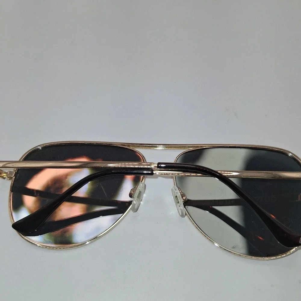 QUAY Sunglasses Women's Gold Frame Mirrored Black Lenses Aviator 64mm